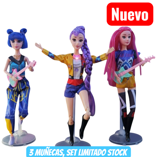 Muñecas K-pop Guerreras con Luz y sonido, articuladas, vestuario y caja, accesorios Set de 3 piezas Kpop muñecas no mattel no Bratz, importada